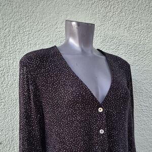 Rabbit Rabbit Rabbit Designs Ladies Black Knit Sequins Accented Button Down Top